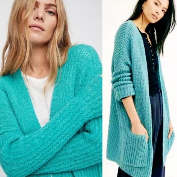 Free People Sweaters - Free People alpaca blend knit cardigan turquoise M